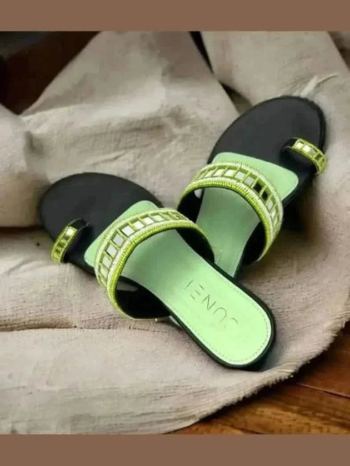 Womens Green Mirrored Beads Heels